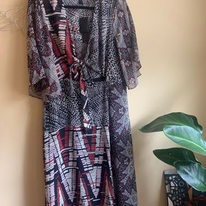 BCBGMaxAzria Black and Red Patterned Maxi Dress